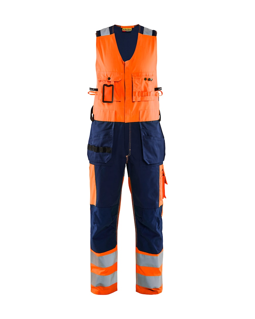 Blakläder vestpüksid ripptaskutega elastse seljaosaga Hi-Vis kl.2 oranž/tumesinine