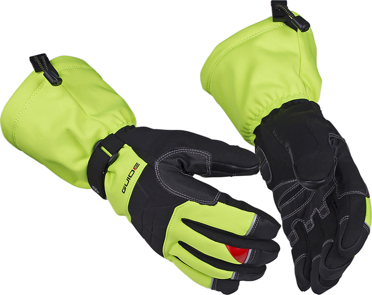 GUIDE 5004W Hi-Vis veekindlad talvekindad pika manseti ja takjakinnitusega, puutetundlik pöial, sünteetiline nahk, kat.2, kollane