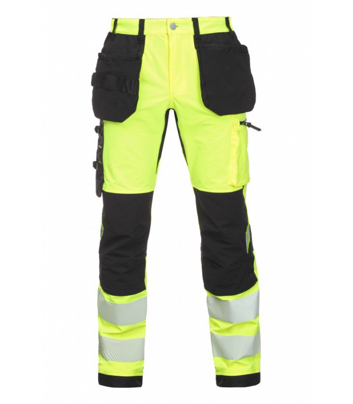 Bosafety TENSION PLUS tööpüksid ripptaskutega 4x stretš Hi-Vis kl.1 must/kollane