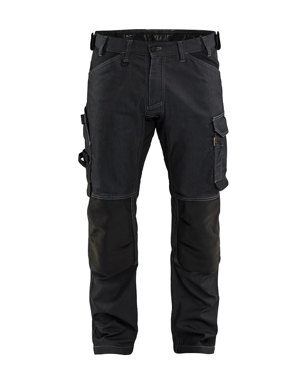 Blakläder denim-stretškangast tööpüksid põlvekaitsme taskuga must